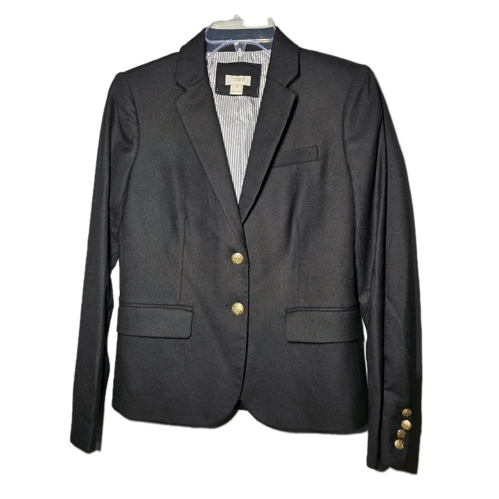 J. Crew Black Womens Size 0 Wool School Boy Blazer Gold Buttons Notch Collar